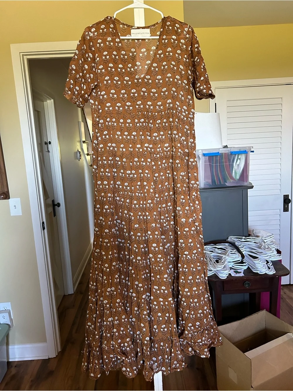 Daughters Of India Dresses | Daughters Of India Brown Floral Maxi Dress With White Accents | Color: Brown/White | Size: M | Chanelleacheson's Closet